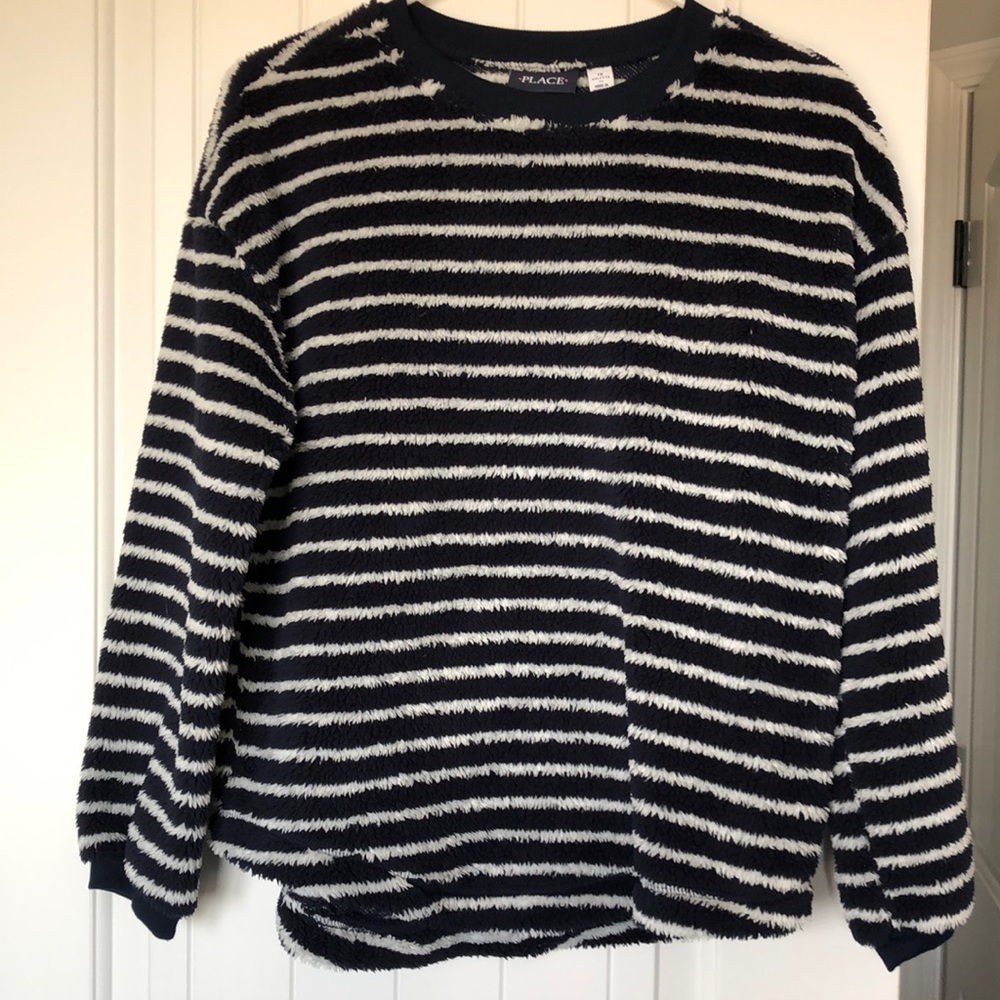 Children's Place Sweater‎ Girls Size XXL 15 Navy Blue White Striped